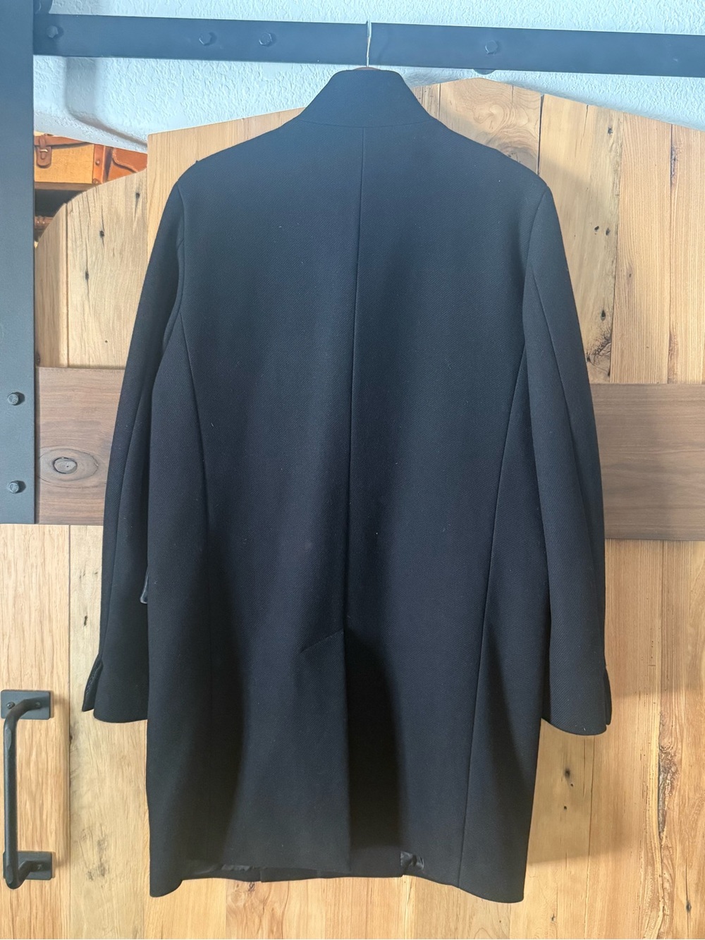 Men's Theory Black Stand-Collar Wool Coat - Picture 2 of 3